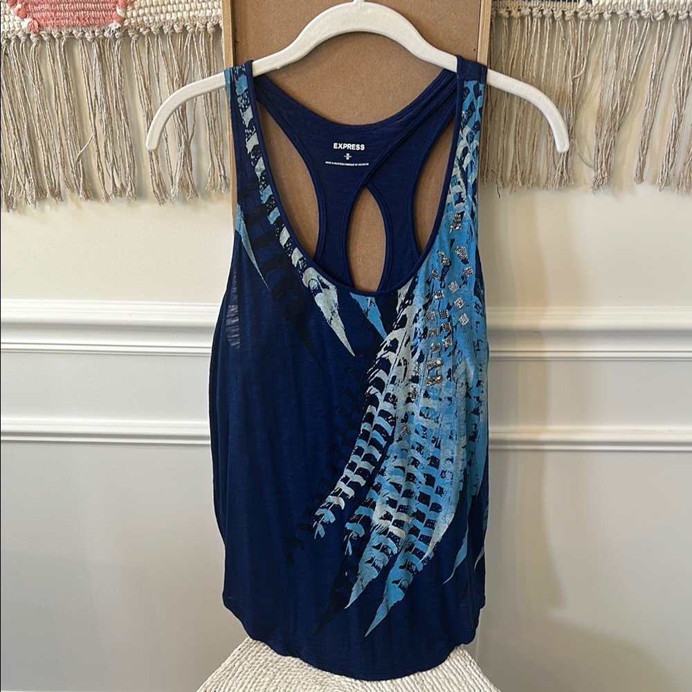 Express Blue Sleeveless Tank Top with Cut Out Design